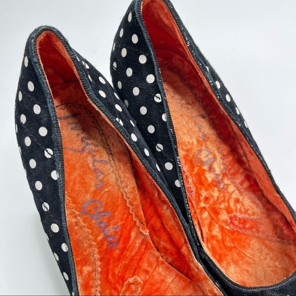 IRREGULAR Choice Black White Velvet Retro Pin-up Polka Dot Peeptoe Platform Heel - Picture 5 of 15